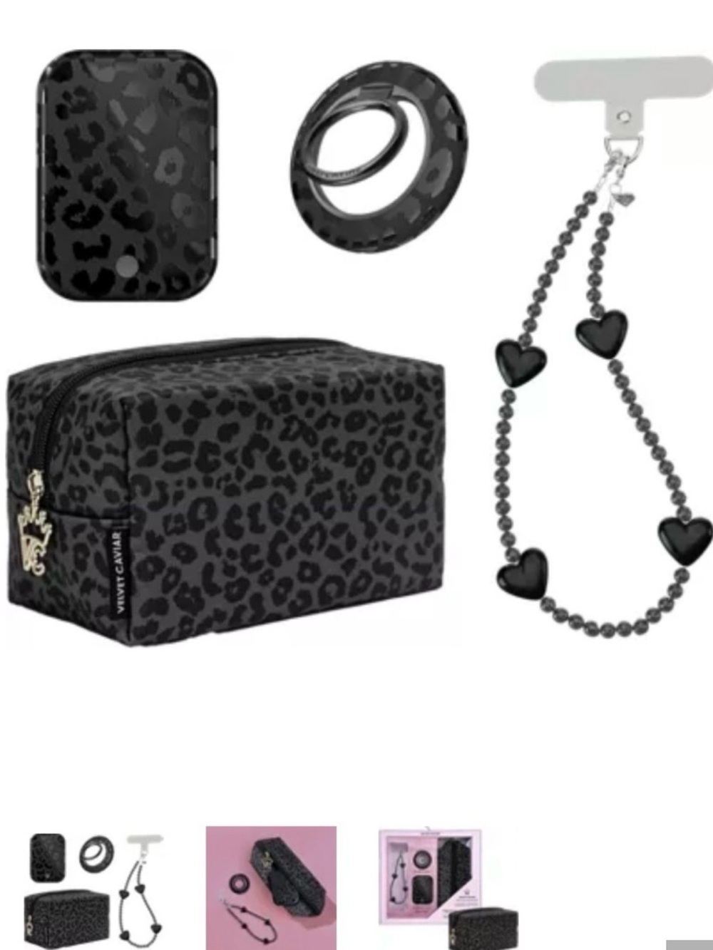 Velvet Caviar Black Leopard MagSafe Phone Accessory Set with Pink Glitter Tray